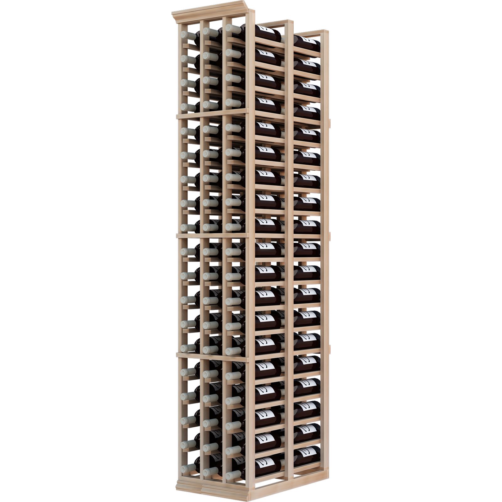 a wooden wine rack filled with bottles of wine