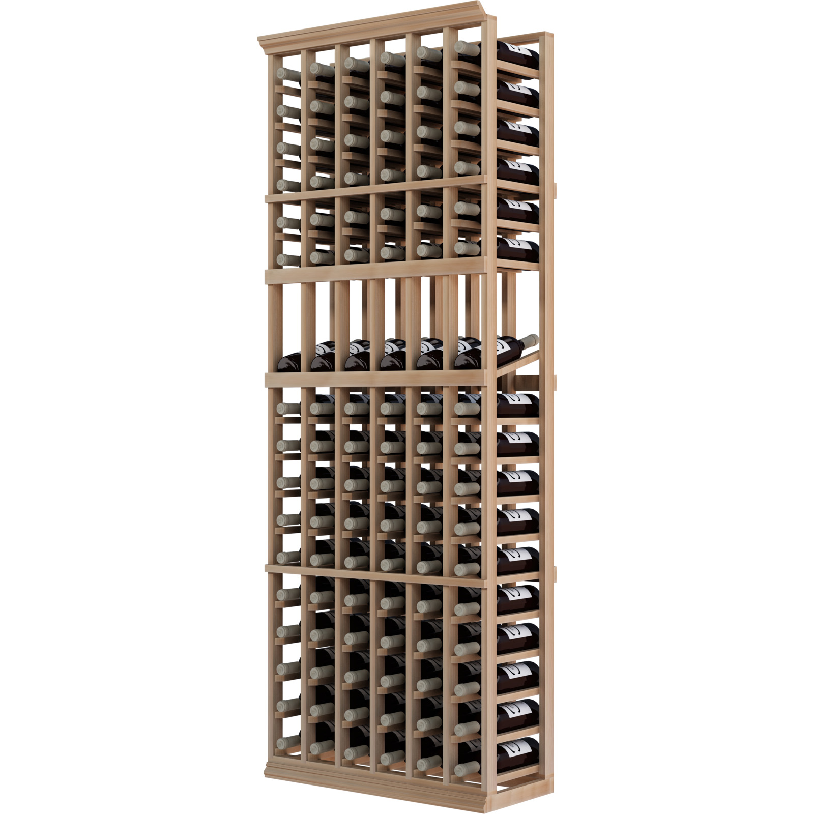 a wooden wine rack filled with many bottles of wine