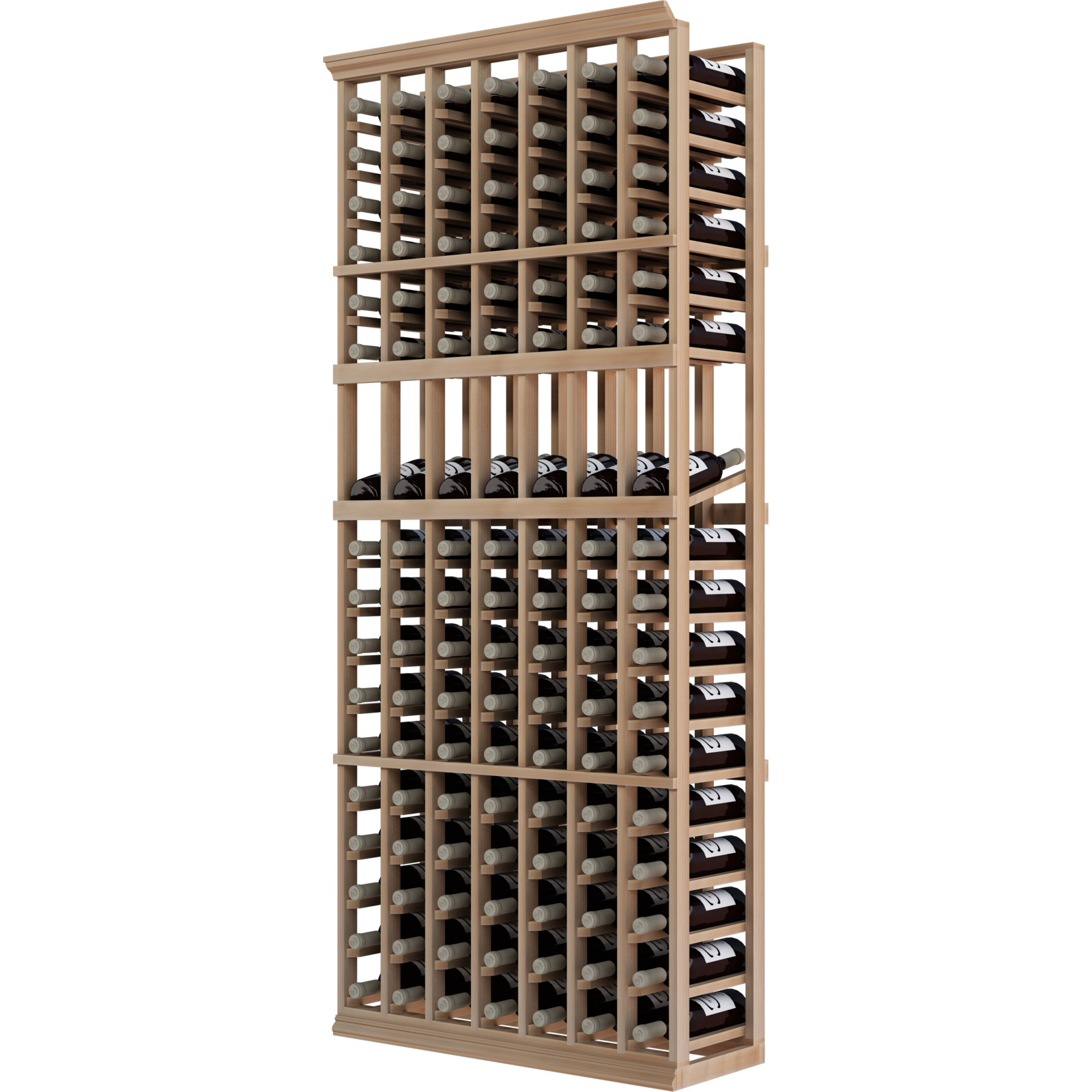a wooden wine rack filled with many bottles of wine