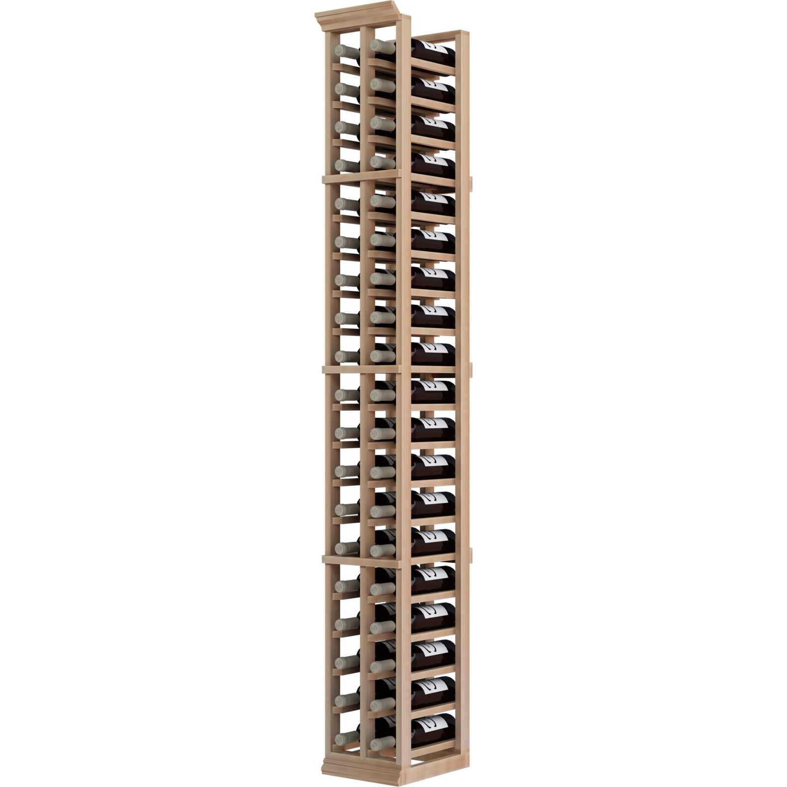a wooden wine rack filled with bottles of wine