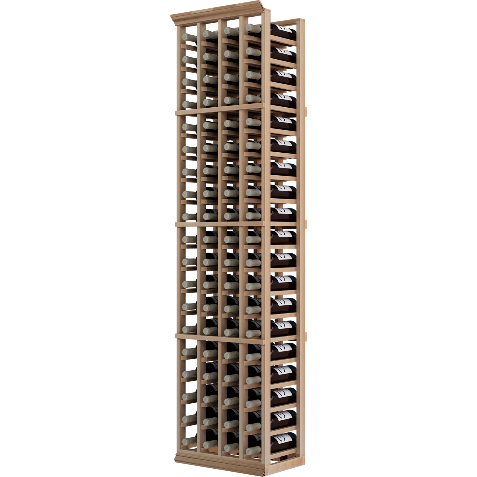 a wooden wine rack filled with bottles of wine