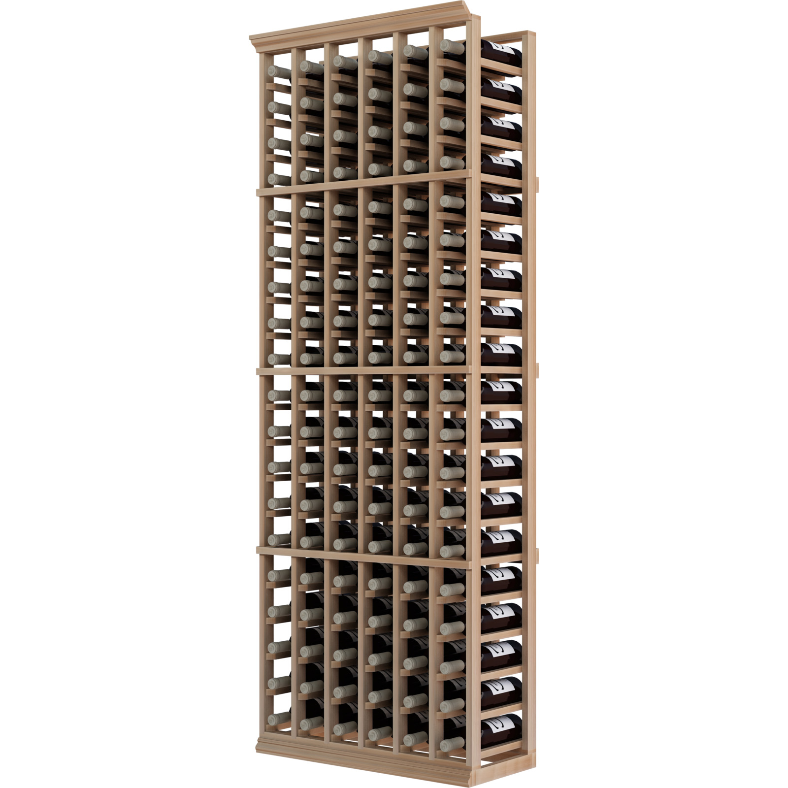 a wooden wine rack filled with many bottles of wine