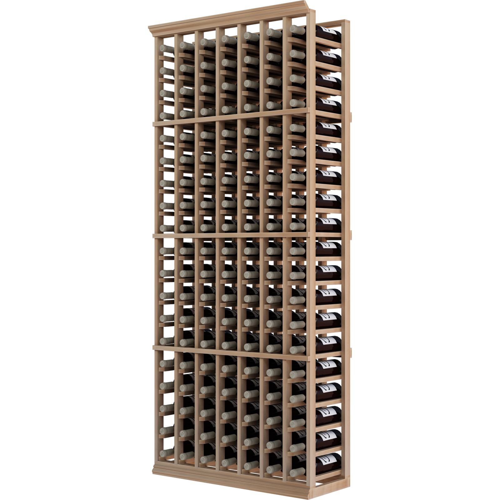 a wooden wine rack filled with many bottles of wine