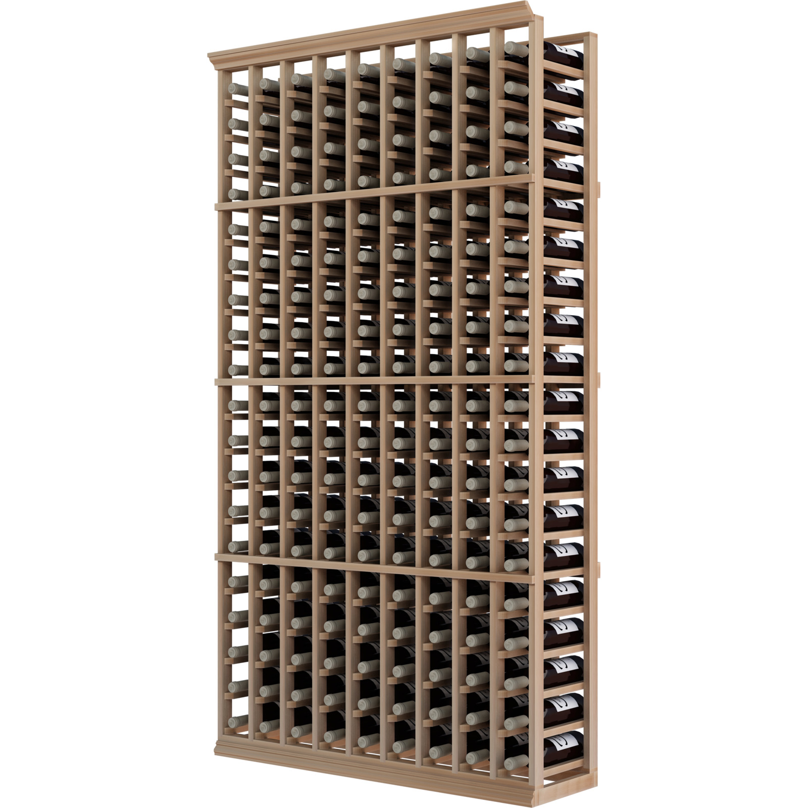 a wooden wine rack filled with many bottles of wine