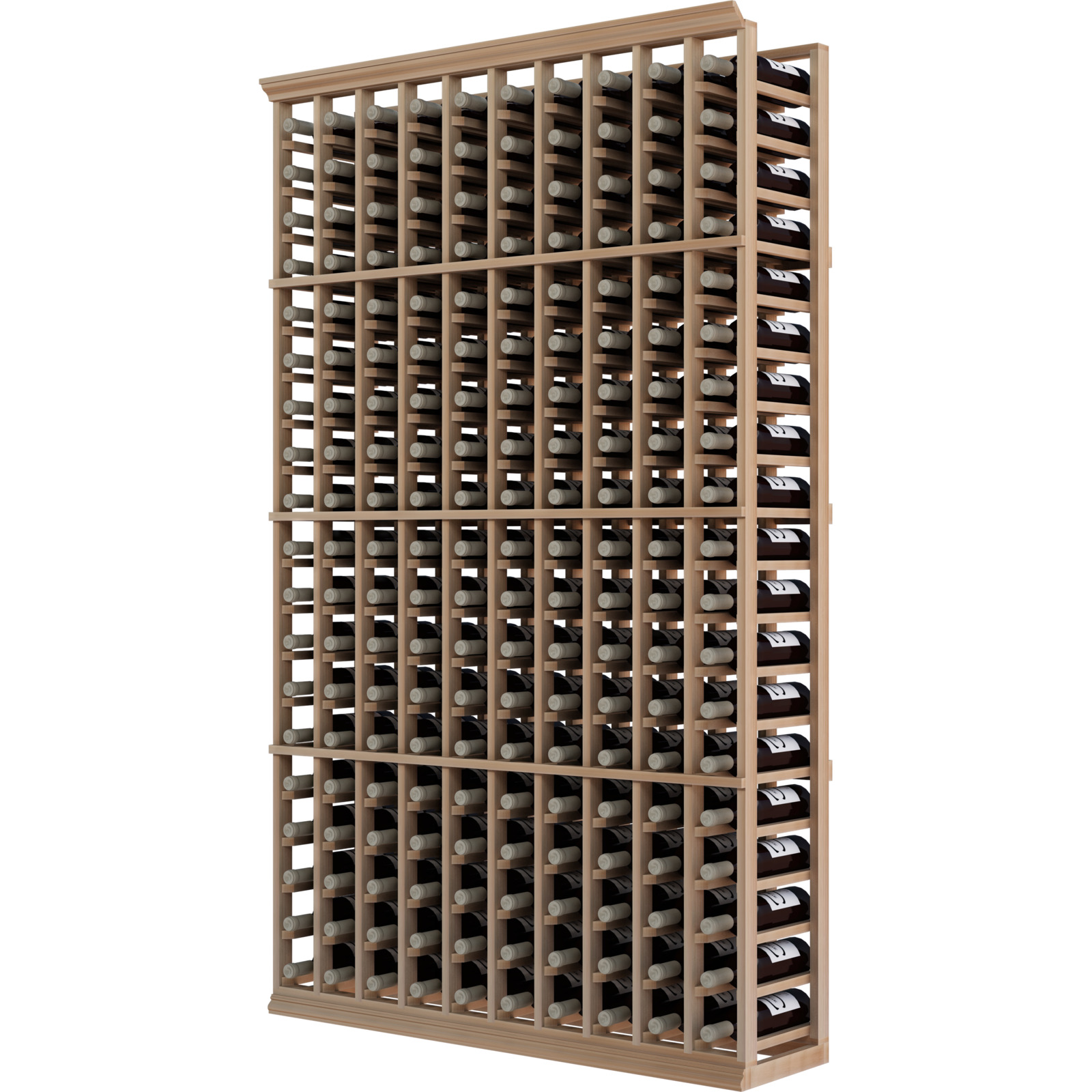 a wooden wine rack filled with many bottles of wine