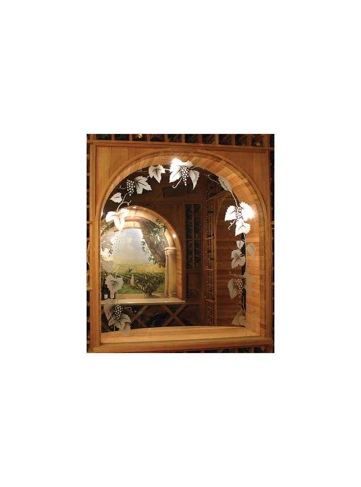 etched glass mirrors custom wine cellar art